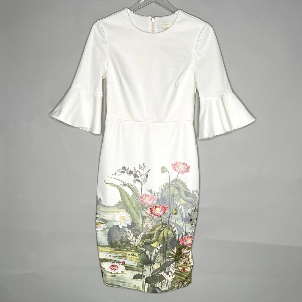 Ted Baker White Floral Midi Dress